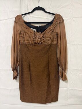 Liancarlo Brown Long-Sleeve Ruched Bodice Cocktail Dress